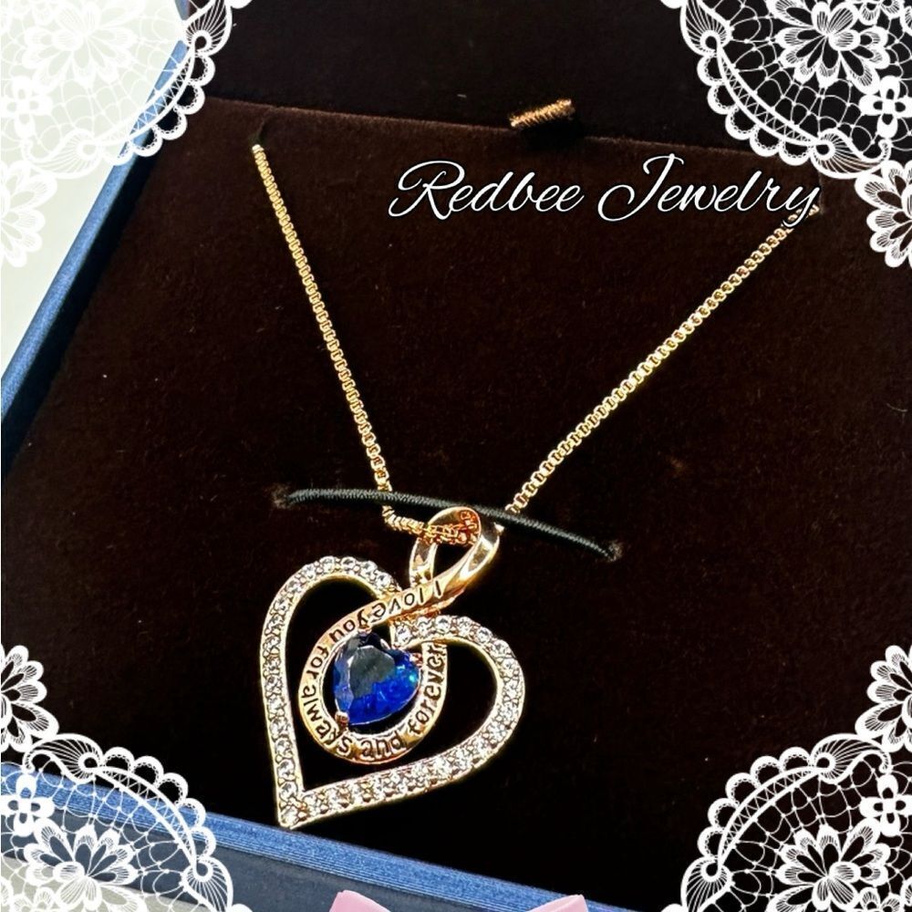NIB Redbee 18k‎ GP, rose gold over s925 "sapphire" cz heart necklace!